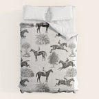 Horse Racing Black and White Toile Pattern  Comforter Gallery Image 6