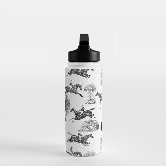 Horse Racing Black and White Toile Pattern  Water Bottle Gallery Image 3