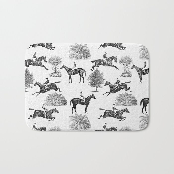 Horse Racing Black and White Toile Pattern  Bath Mat Gallery Image 1
