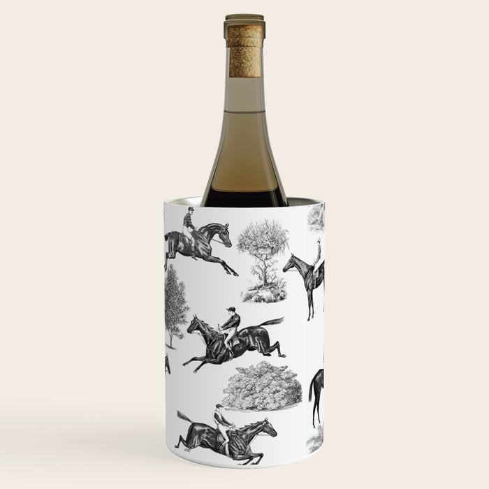Horse Racing Black and White Toile Pattern  Wine Chiller Gallery Image 2