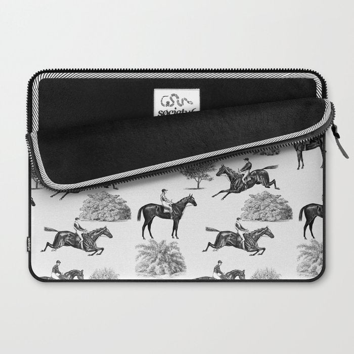 Horse Racing Black and White Toile Pattern  Laptop Sleeve Gallery Image 2