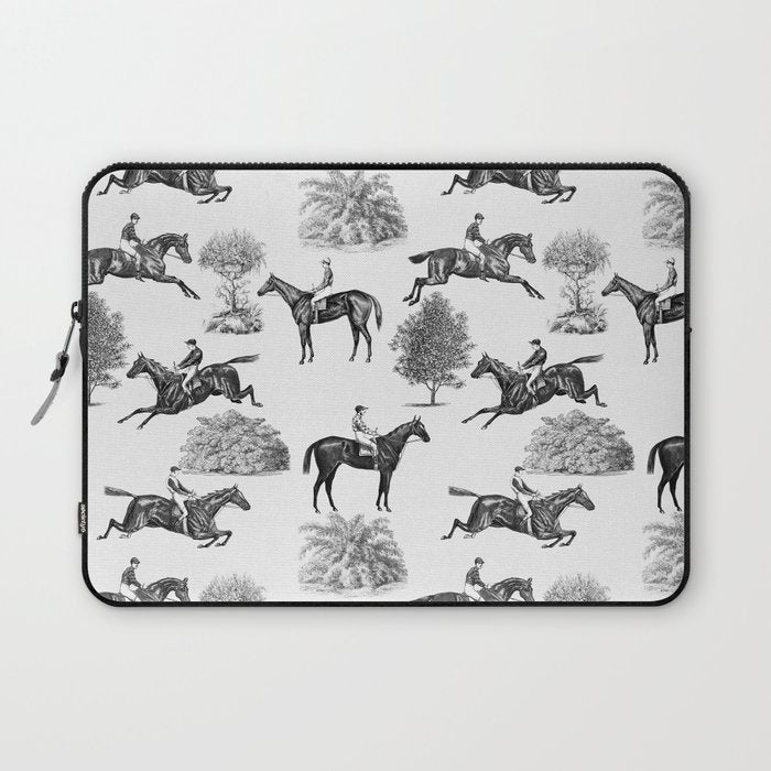 Horse Racing Black and White Toile Pattern  Laptop Sleeve Gallery Image 1