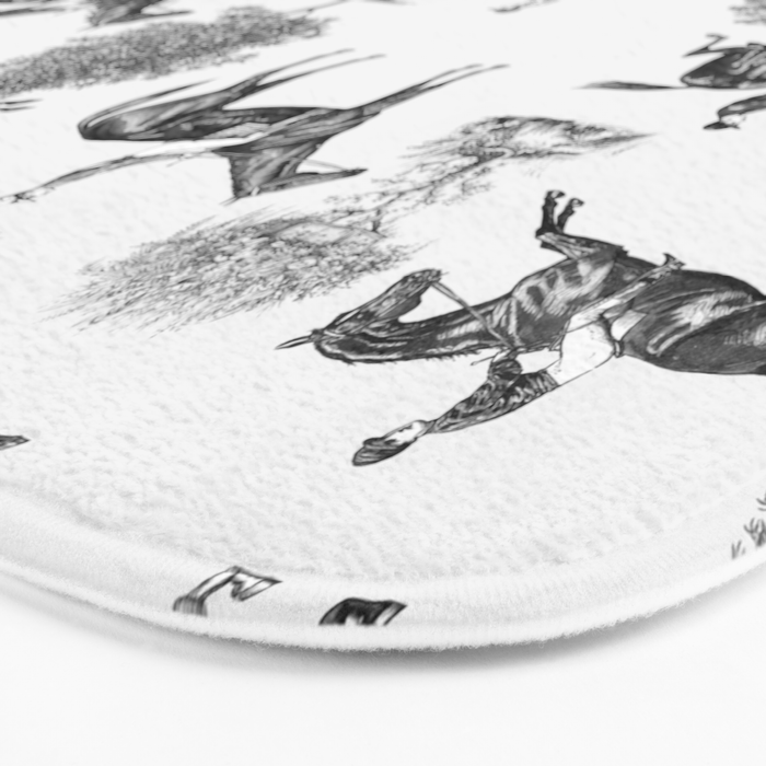 Horse Racing Black and White Toile Pattern  Bath Mat Gallery Image 3