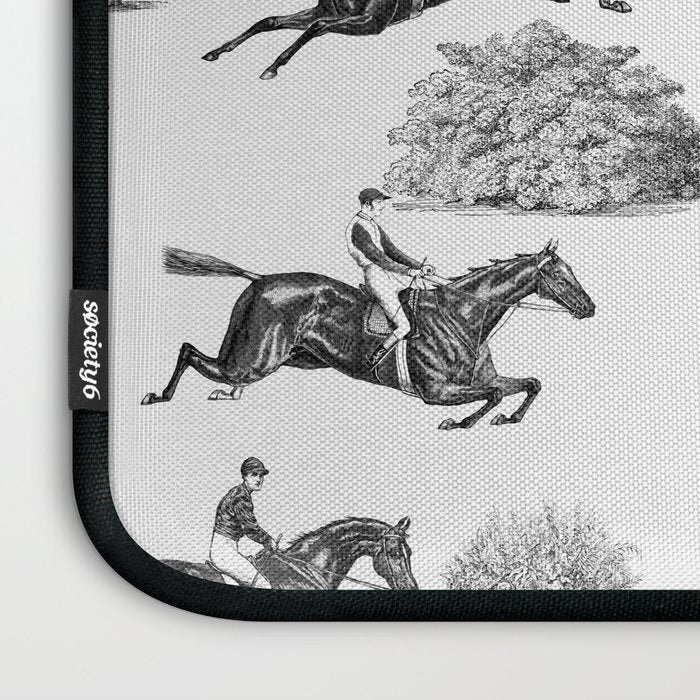 Horse Racing Black and White Toile Pattern  Laptop Sleeve Gallery Image 3