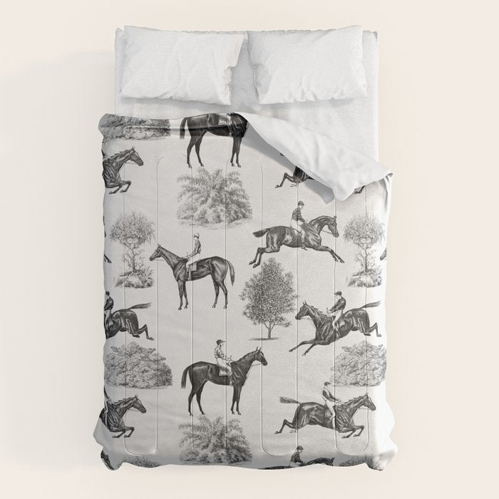 Horse Racing Black and White Toile Pattern  Comforter Gallery Image 1