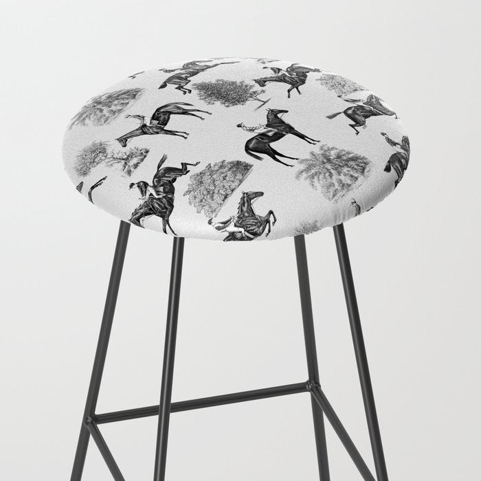 Horse Racing Black and White Toile Pattern  Stool Gallery Image 2