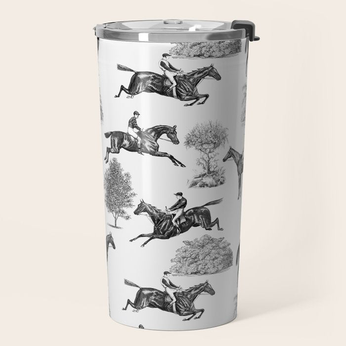 Horse Racing Black and White Toile Pattern  Travel Mug Gallery Image 2