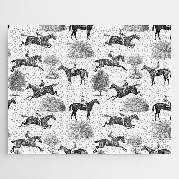 Horse Racing Black and White Toile Pattern  Jigsaw Puzzle Gallery Image 1