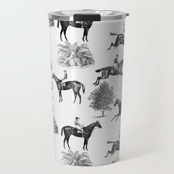 Horse Racing Black and White Toile Pattern  Travel Mug Gallery Image 1