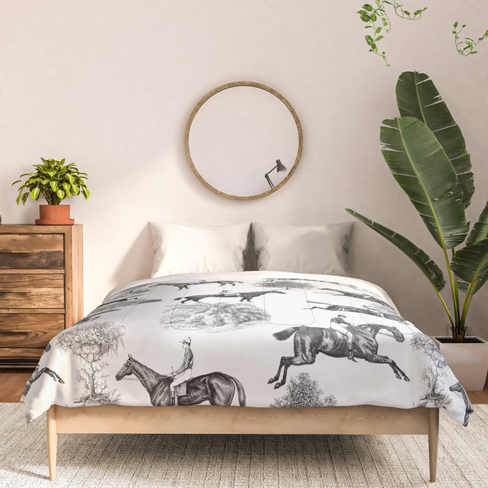 Horse Racing Black and White Toile Pattern  Comforter Gallery Image 3