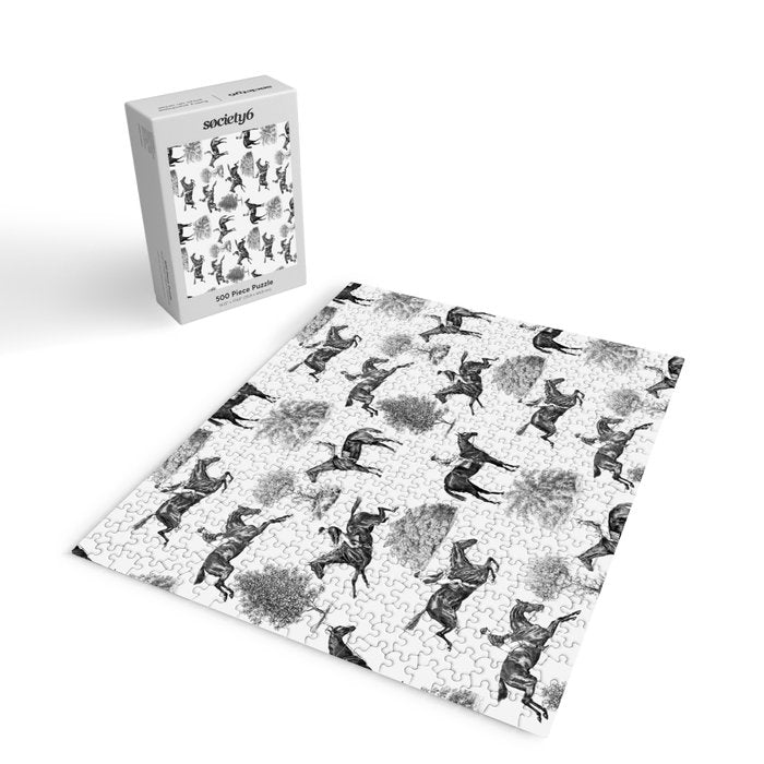 Horse Racing Black and White Toile Pattern  Jigsaw Puzzle Gallery Image 2