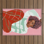 Un-Confine, Free Spirit Colorful People, Plaid Check Pattern Black Woman Afro, Tartar Fashion Eclectic Bohemian, Hep Chic Illustration Painting Outdoor Rug Gallery Image 1
