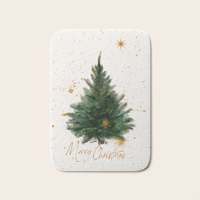 Vintage Merry Christmas Tree  Bath Mat Gallery Image 1