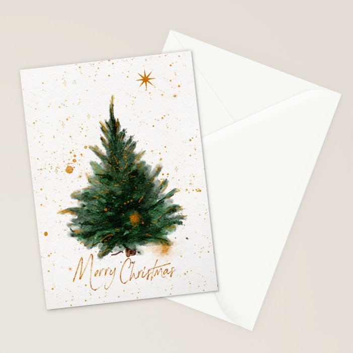 Vintage Merry Christmas Tree  Stationery Card Gallery Image 2