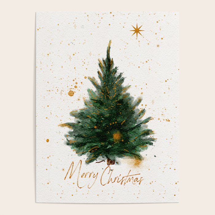 Vintage Merry Christmas Tree  Poster Gallery Image 1