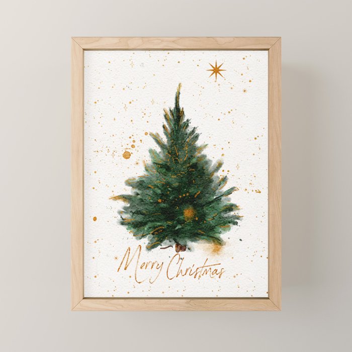 Vintage Merry Christmas Tree  Mini Art Print Gallery Image 1