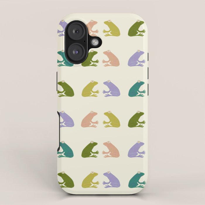 Frog friends pattern on cream iPhone Case Gallery Image 1