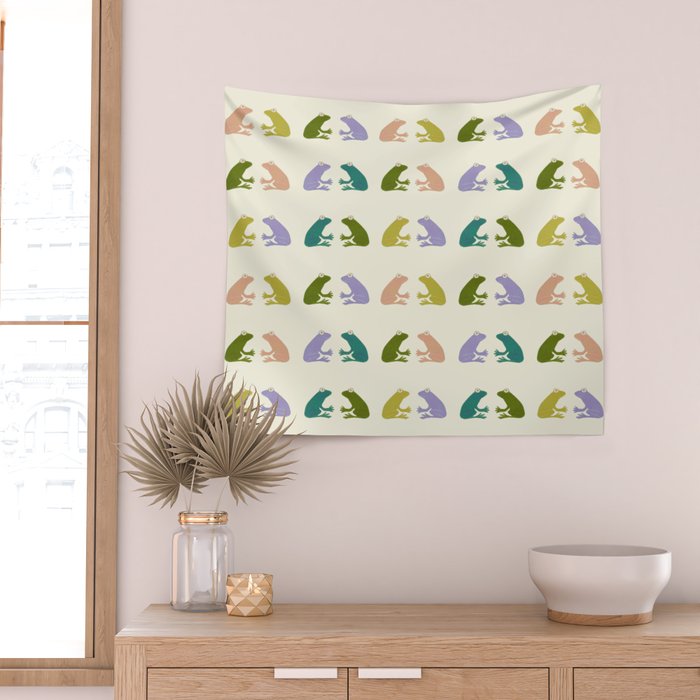 Frog friends pattern on cream Wall Tapestry Gallery Image 2