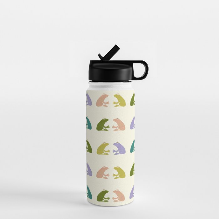 Frog friends pattern on cream Water Bottle Gallery Image 1