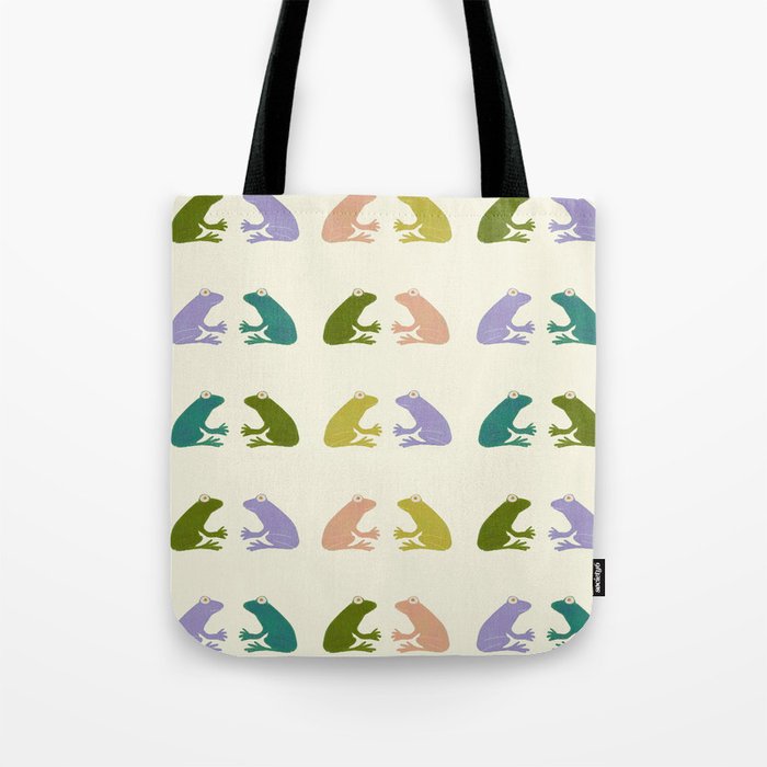 Frog friends pattern on cream Tote Bag Gallery Image 1