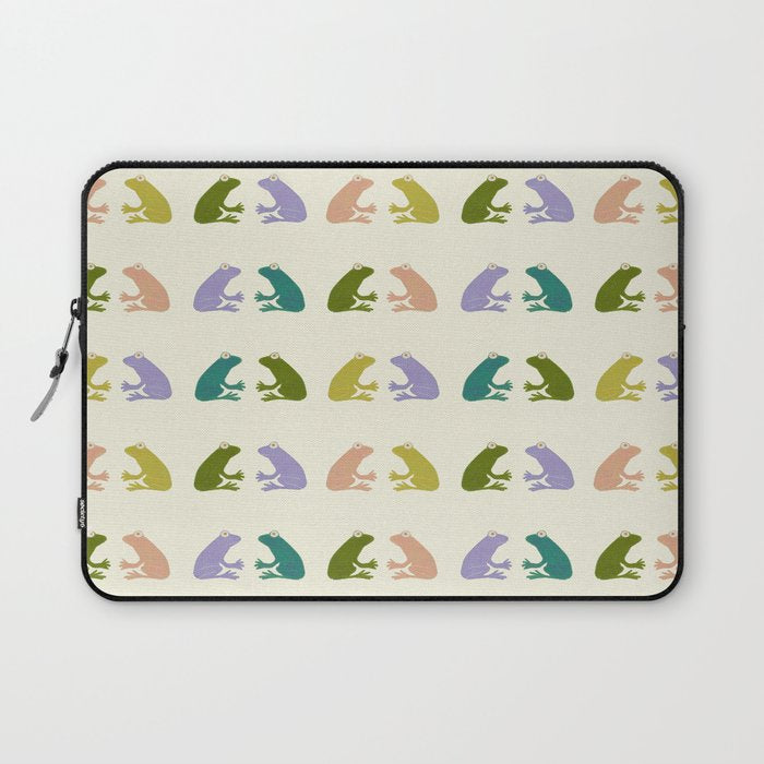 Frog friends pattern on cream Laptop Sleeve Gallery Image 1