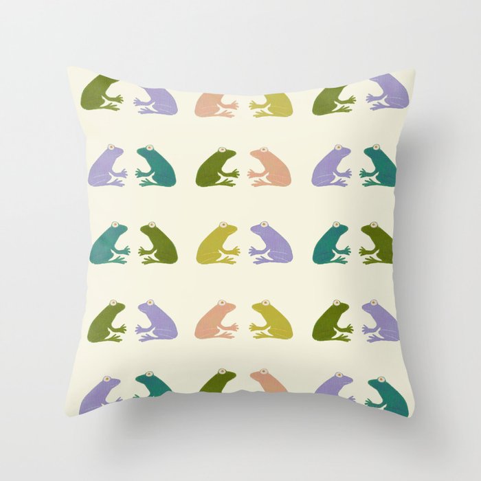 Frog friends pattern on cream Throw Pillow Gallery Image 6