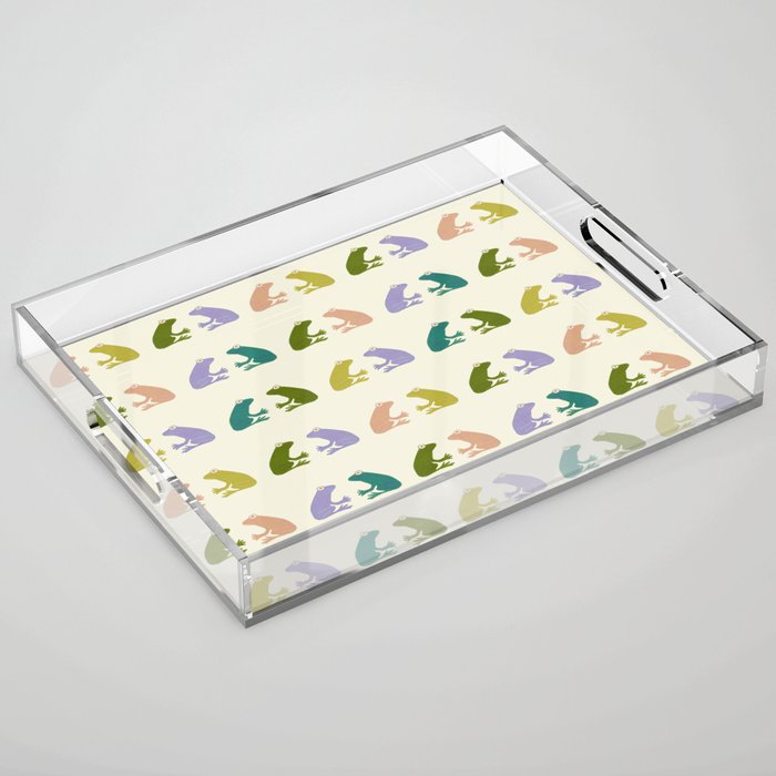 Frog friends pattern on cream Acrylic Tray Gallery Image 1
