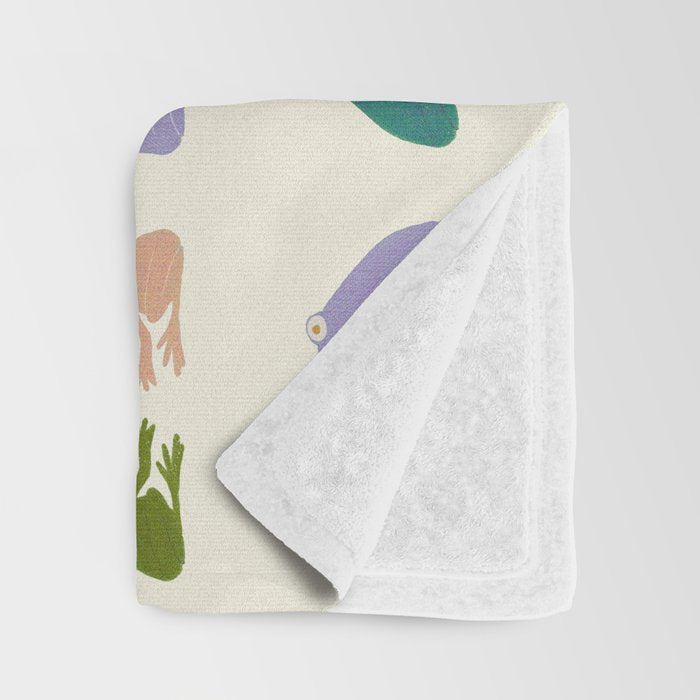 Frog friends pattern on cream Throw Blanket Gallery Image 3