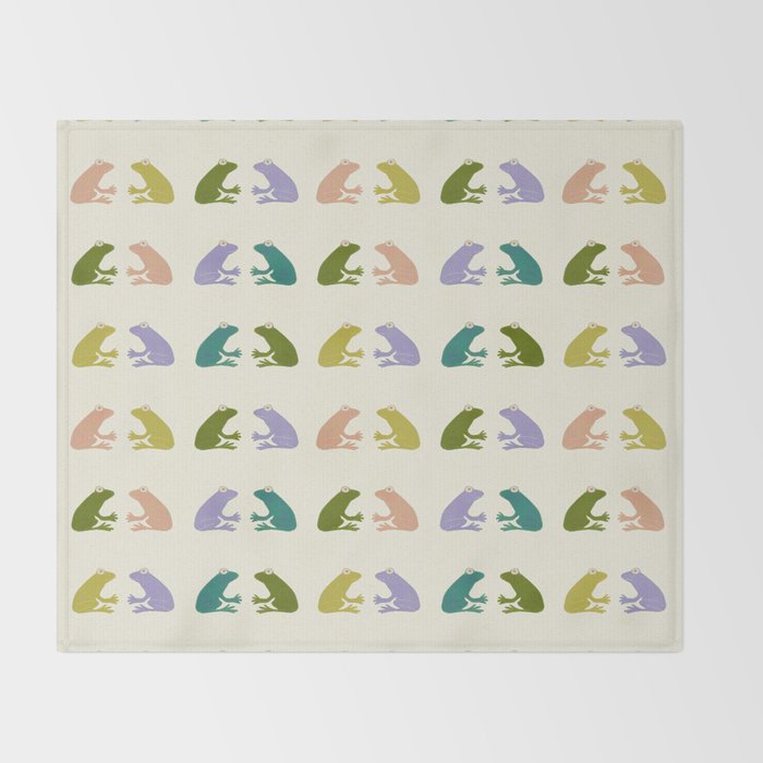 Frog friends pattern on cream Throw Blanket Gallery Image 2