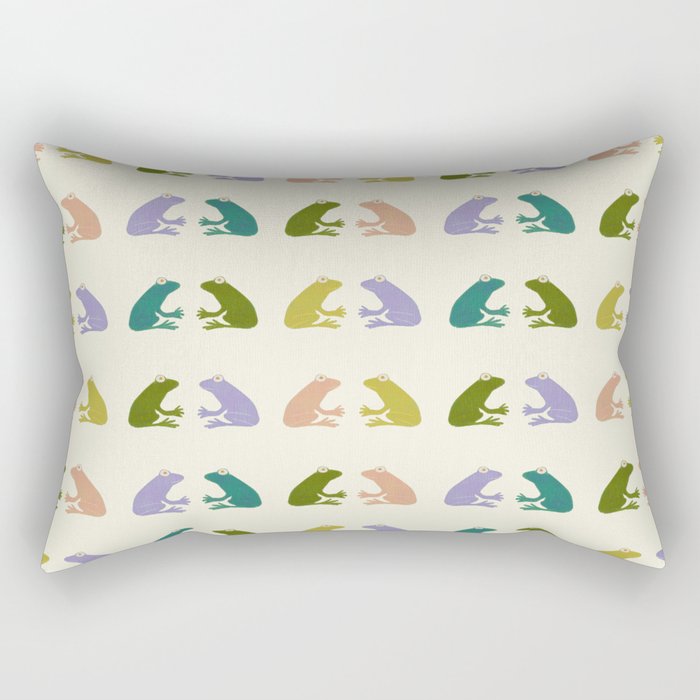 Frog friends pattern on cream Rectangular Pillow Gallery Image 1