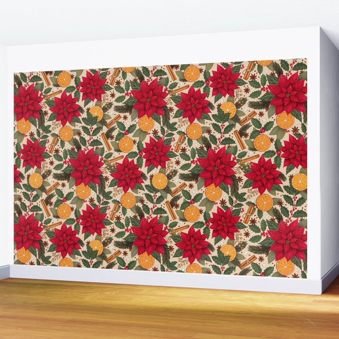 Poinsettia Flowers and Spices Wall Mural Gallery Image 2
