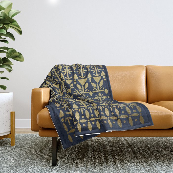 Norwegian Pattern - Gold on Navy Throw Blanket Gallery Image 1