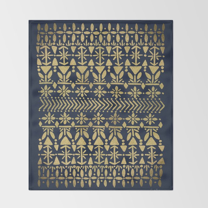 Norwegian Pattern - Gold on Navy Throw Blanket Gallery Image 2