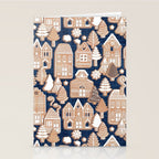 Whimsical Gingerbread Christmas Village // blue and brown Stationery Card Gallery Image 2