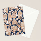 Whimsical Gingerbread Christmas Village // blue and brown Stationery Card Gallery Image 2