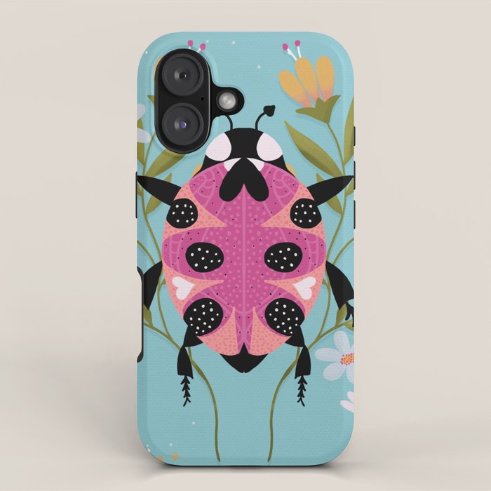 Whimsical Ladybug Garden - Folk Art with Flowers, Bees and Dragonflies iPhone Case Gallery Image 1