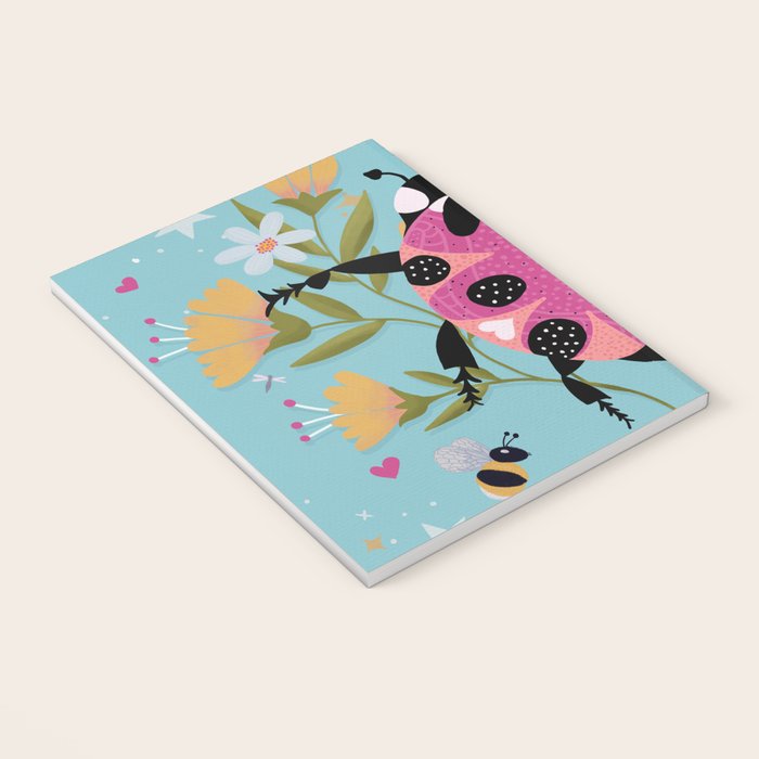 Whimsical Ladybug Garden - Folk Art with Flowers, Bees and Dragonflies Notebook Gallery Image 3