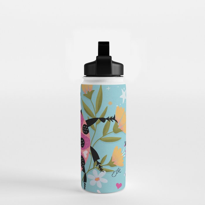 Whimsical Ladybug Garden - Folk Art with Flowers, Bees and Dragonflies Water Bottle Gallery Image 2