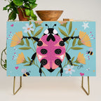 Whimsical Ladybug Garden - Folk Art with Flowers, Bees and Dragonflies Credenza Gallery Image 1