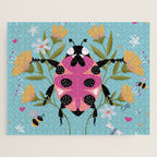 Whimsical Ladybug Garden - Folk Art with Flowers, Bees and Dragonflies Jigsaw Puzzle Gallery Image 1