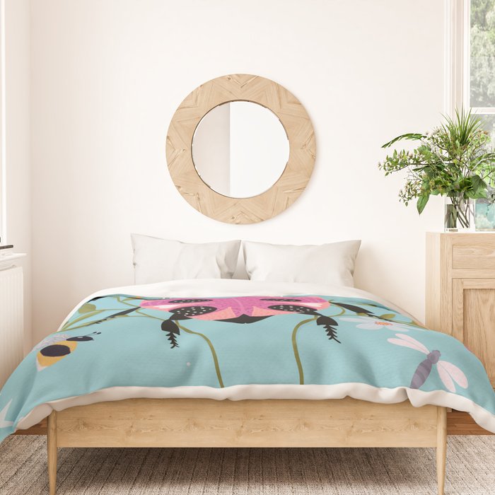 Whimsical Ladybug Garden - Folk Art with Flowers, Bees and Dragonflies Duvet Cover Gallery Image 3