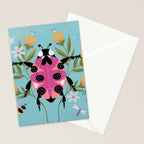 Whimsical Ladybug Garden - Folk Art with Flowers, Bees and Dragonflies Stationery Card Gallery Image 2