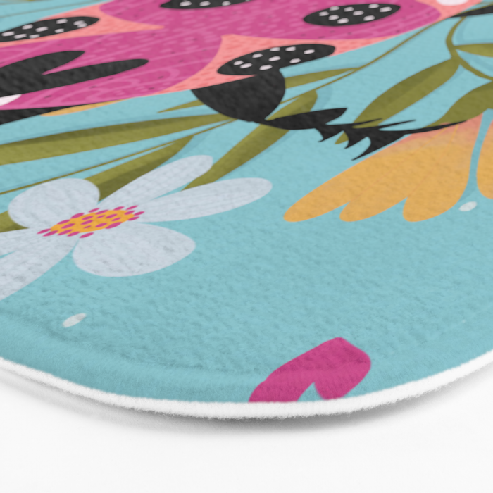 Whimsical Ladybug Garden - Folk Art with Flowers, Bees and Dragonflies Bath Mat Gallery Image 3