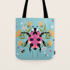 Whimsical Ladybug Garden - Folk Art with Flowers, Bees and Dragonflies Tote Bag Gallery Image 1