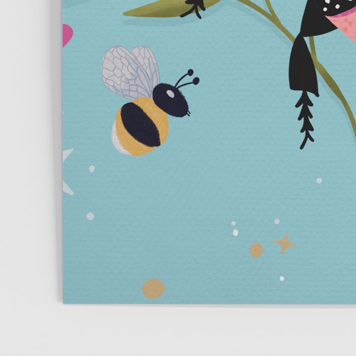 Whimsical Ladybug Garden - Folk Art with Flowers, Bees and Dragonflies Poster Gallery Image 3