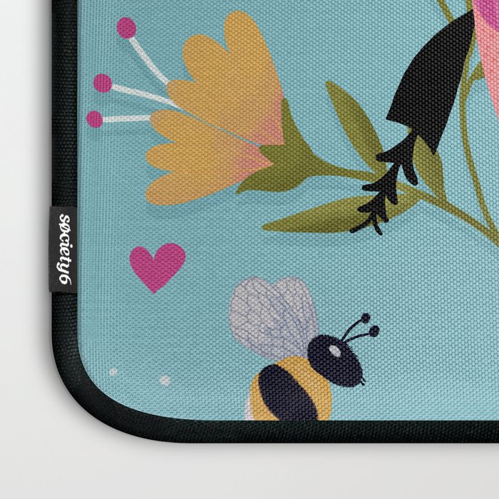 Whimsical Ladybug Garden - Folk Art with Flowers, Bees and Dragonflies Laptop Sleeve Gallery Image 3
