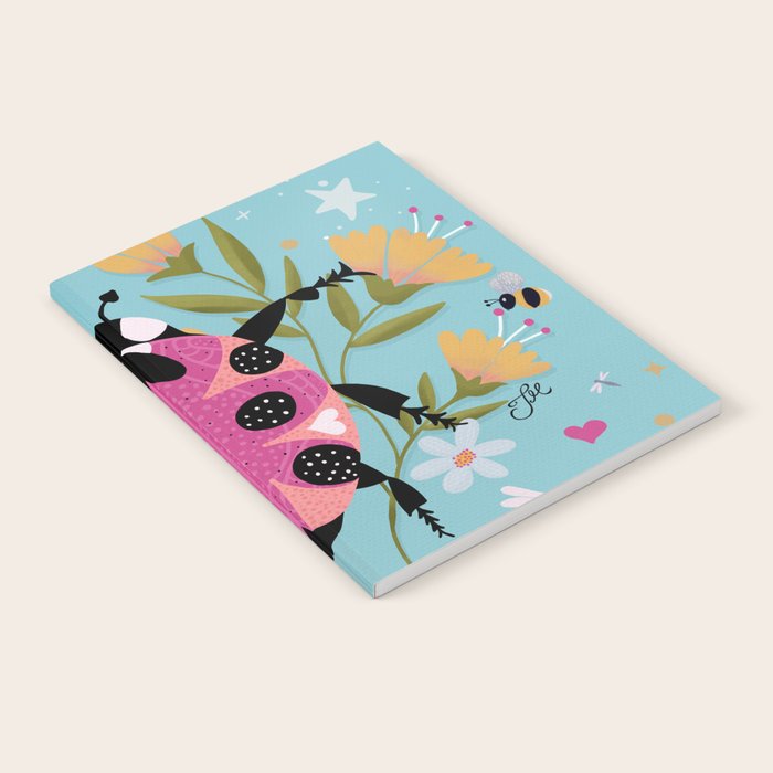 Whimsical Ladybug Garden - Folk Art with Flowers, Bees and Dragonflies Notebook Gallery Image 2