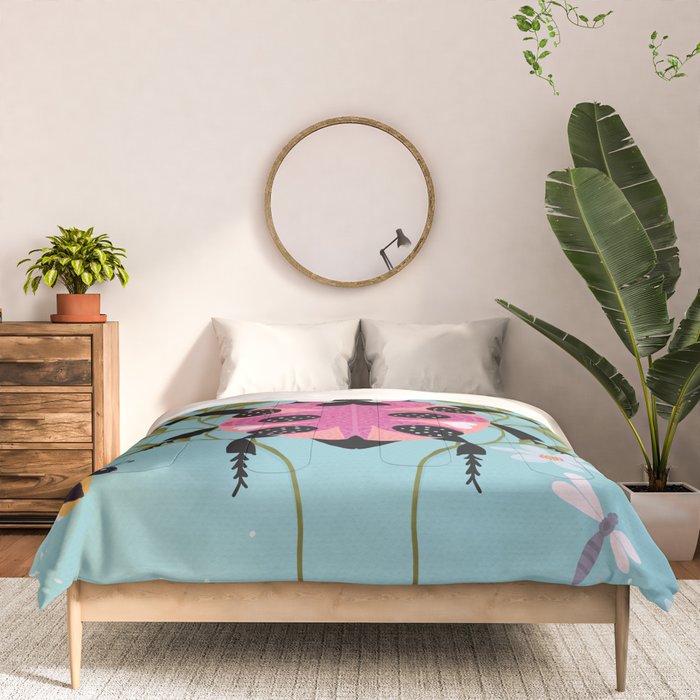 Whimsical Ladybug Garden - Folk Art with Flowers, Bees and Dragonflies Comforter Gallery Image 3