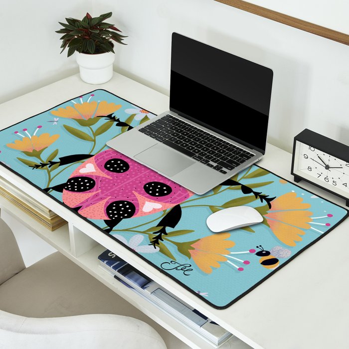 Whimsical Ladybug Garden - Folk Art with Flowers, Bees and Dragonflies Desk Mat Gallery Image 2