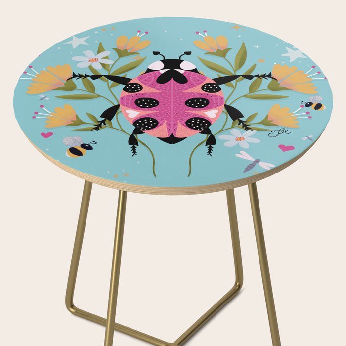 Whimsical Ladybug Garden - Folk Art with Flowers, Bees and Dragonflies Side Table Gallery Image 2